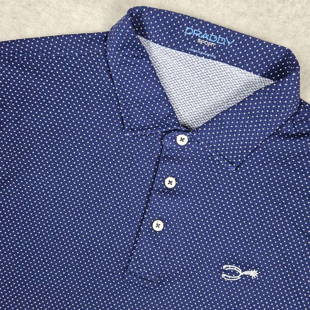 B Draddy Captain Cool Sport (Men's Large) Blue Polo Shirt Short Sleeve Dots Golf